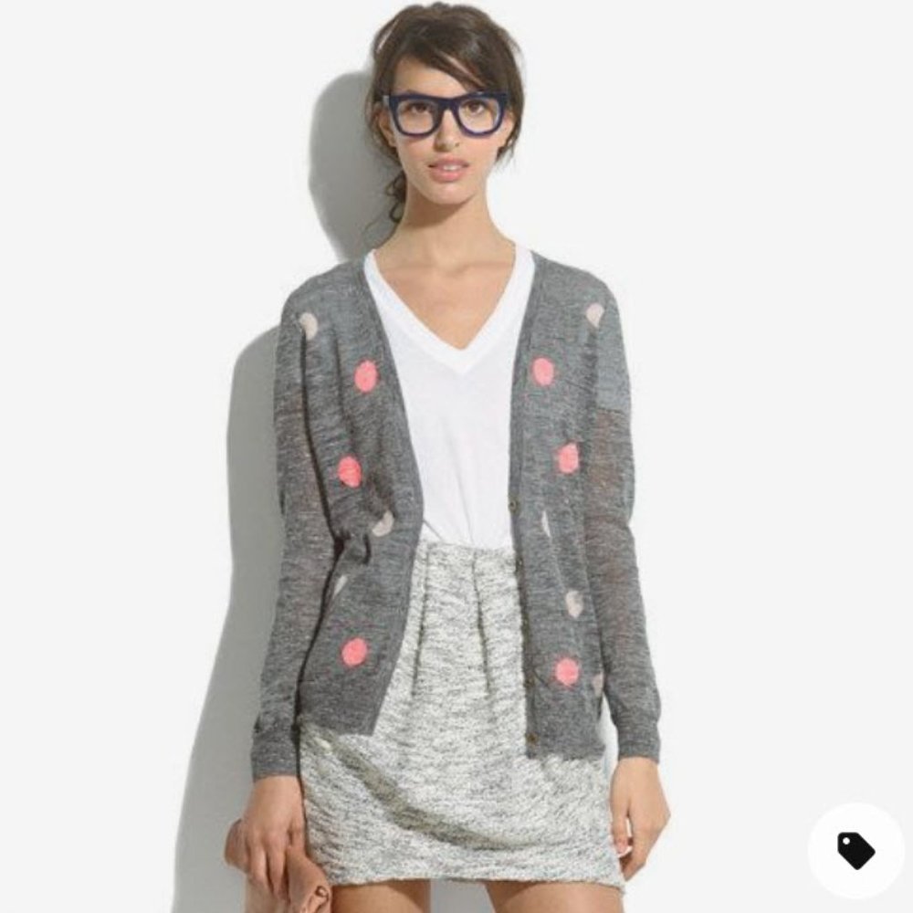 Madewell linen cardigan polka dots gray sz S